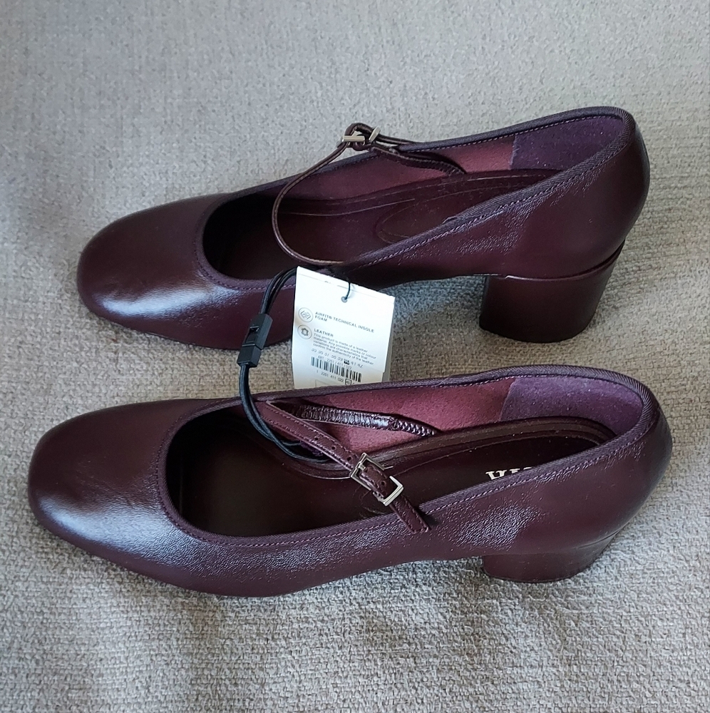 Zara Burgundy Mary Jane Block Heel Pumps - Picture 6 of 11